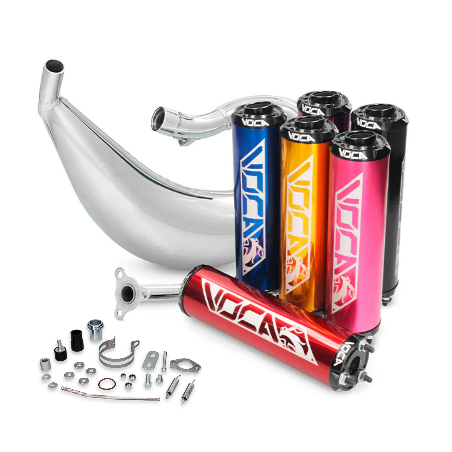 Voca Cross Rookie Chromed 50/70cc tehopakoputki + äänenvaimennin, Derbi Senda DRD/Aprilia RX/SX 06->/Gilera - Kuva 1