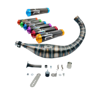 KRM alakauttainen tehopakoputki 70/80cc + carbon äänenvaimennin , Minarelli AM6