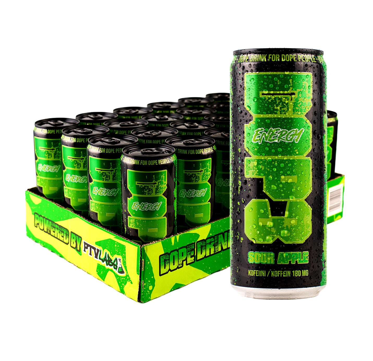 24x DOP3 Energy Drink Sour Apple 330ml - Kuva 1