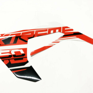 Etukatteen tarra (puna/valko/musta, vasen), Derbi Senda X-Treme 18->