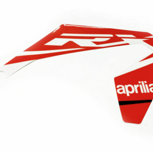 Etukatteen tarra (oikea, puna/valko), Aprilia RX/SX 18->