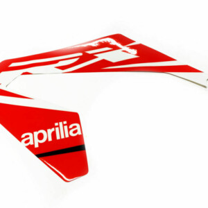 Etukatteen tarra (vasen, puna/valko), Aprilia RX/SX 18->