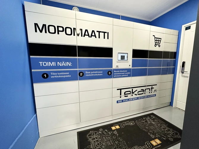 Mopomaatti mopo-osien pakettiautomaatti.